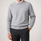 Weston | Mens V Neck Sweater Loose Fit Knitted Pullover, Light Grey