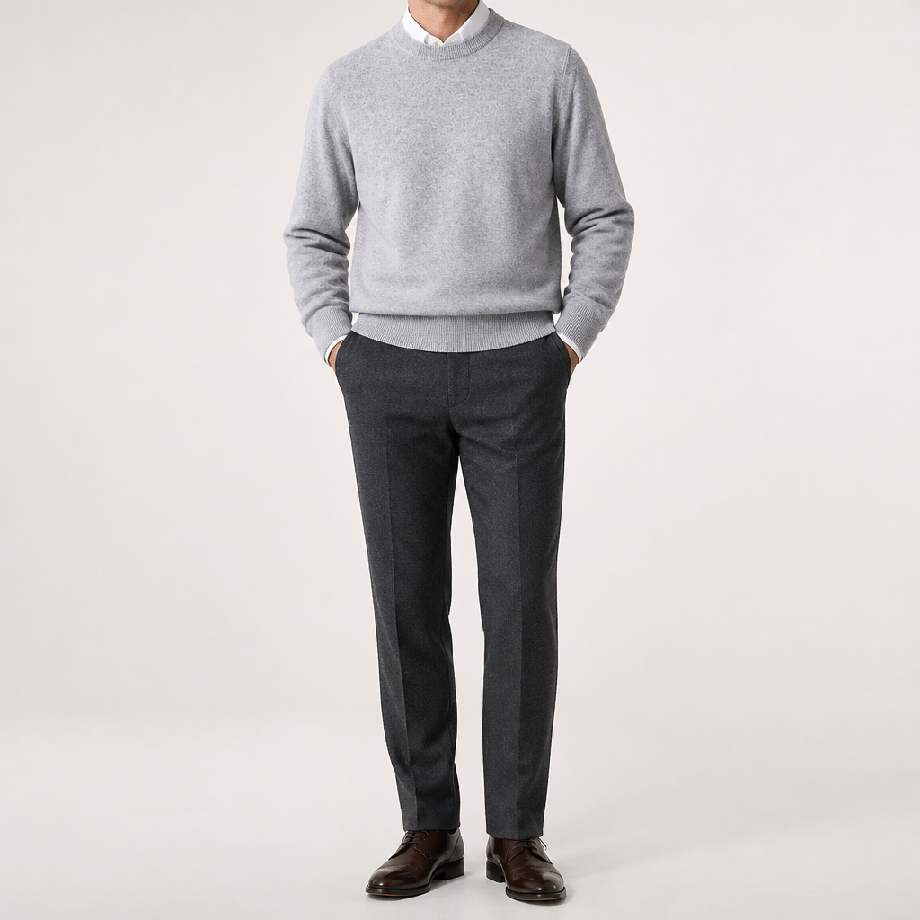 Weston | Mens V Neck Sweater Loose Fit Knitted Pullover, Light Grey