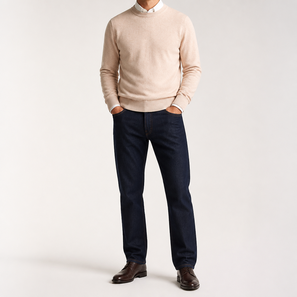 Weston | Mens V Neck Sweater Loose Fit Knitted Pullover, Beige
