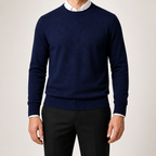 Weston | Mens V Neck Sweater Loose Fit Knitted Pullover, Navy Blue