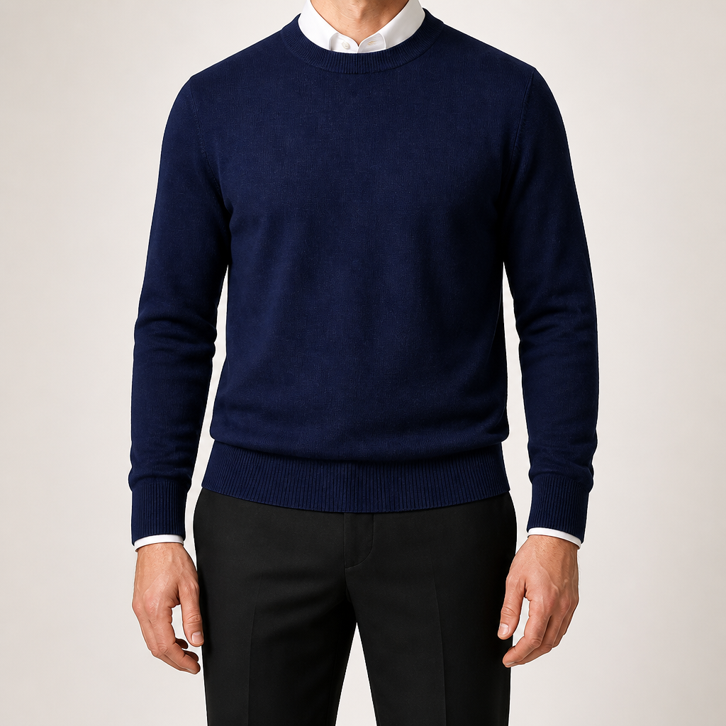 Weston | Mens V Neck Sweater Loose Fit Knitted Pullover, Navy Blue