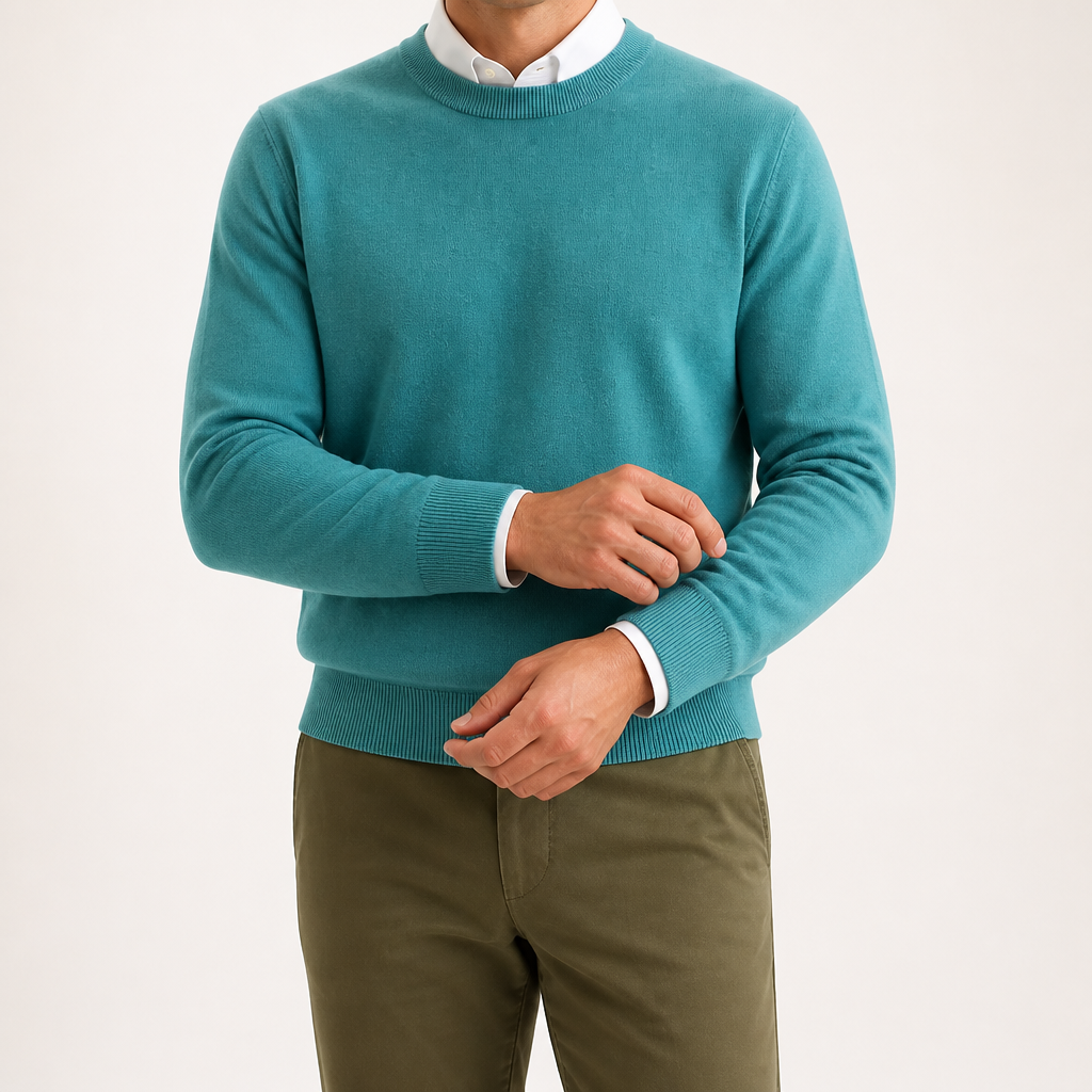 Weston | Mens V Neck Sweater Loose Fit Knitted Pullover, Green
