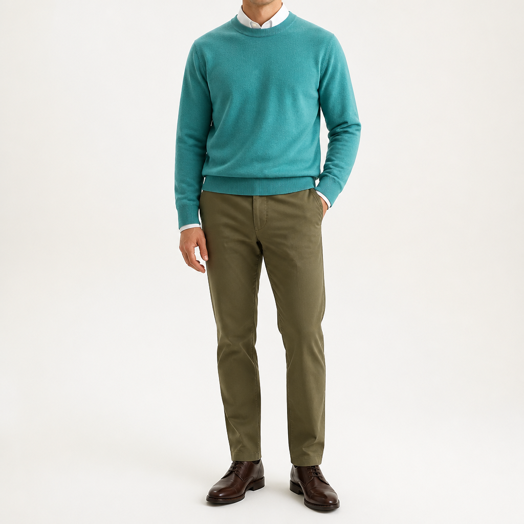 Weston | Mens V Neck Sweater Loose Fit Knitted Pullover, Green