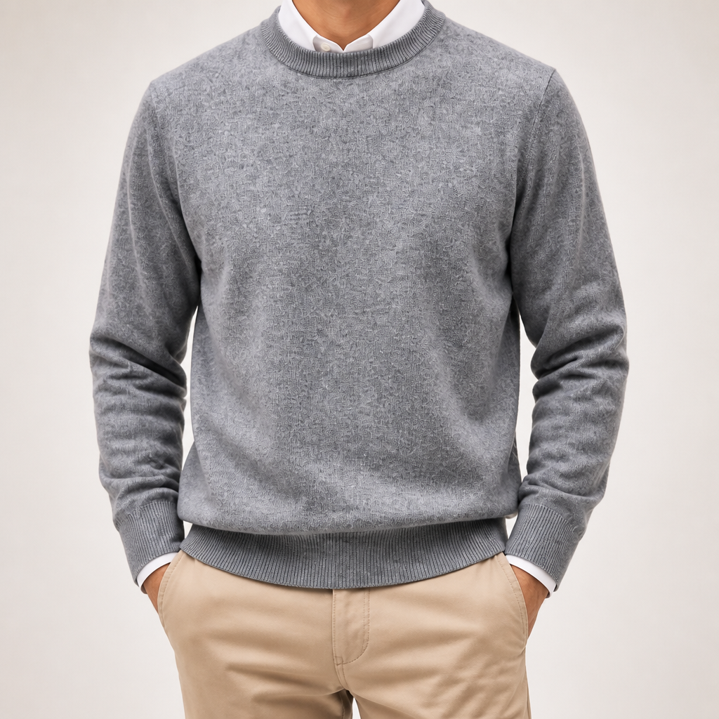Weston | Mens V Neck Sweater Loose Fit Knitted Pullover, Grey