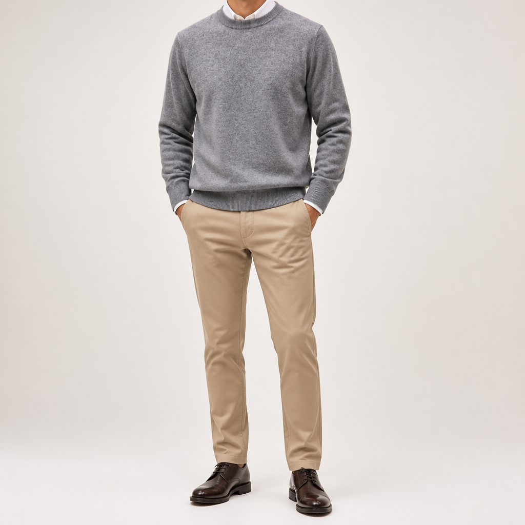 Weston | Mens V Neck Sweater Loose Fit Knitted Pullover, Grey