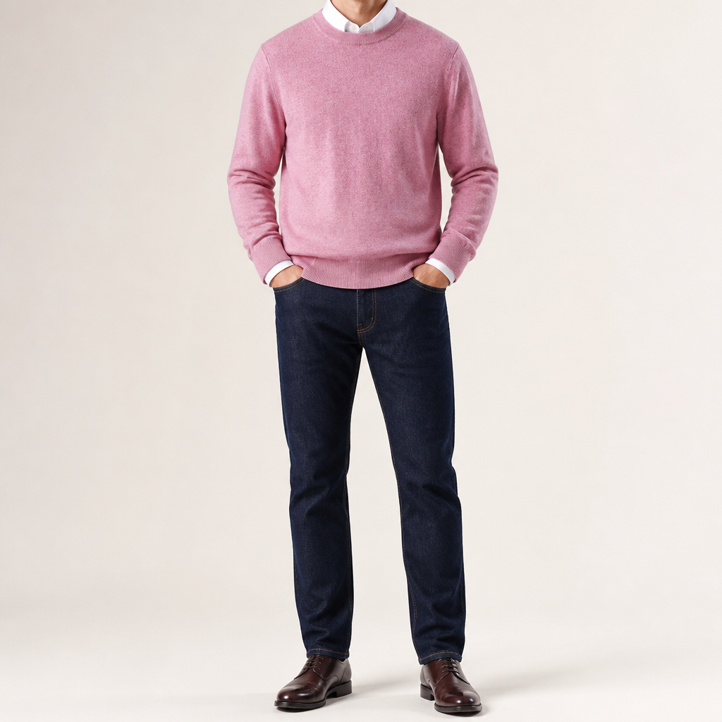 Weston | Mens V Neck Sweater Loose Fit Knitted Pullover, Pink