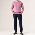 Weston | Mens V Neck Sweater Loose Fit Knitted Pullover, Pink