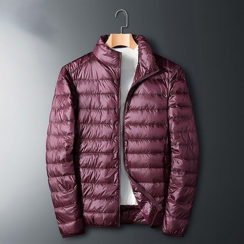 Whit | Mens Lightweight Quilted Hooded Winter Puffer Jacket, Wine Red