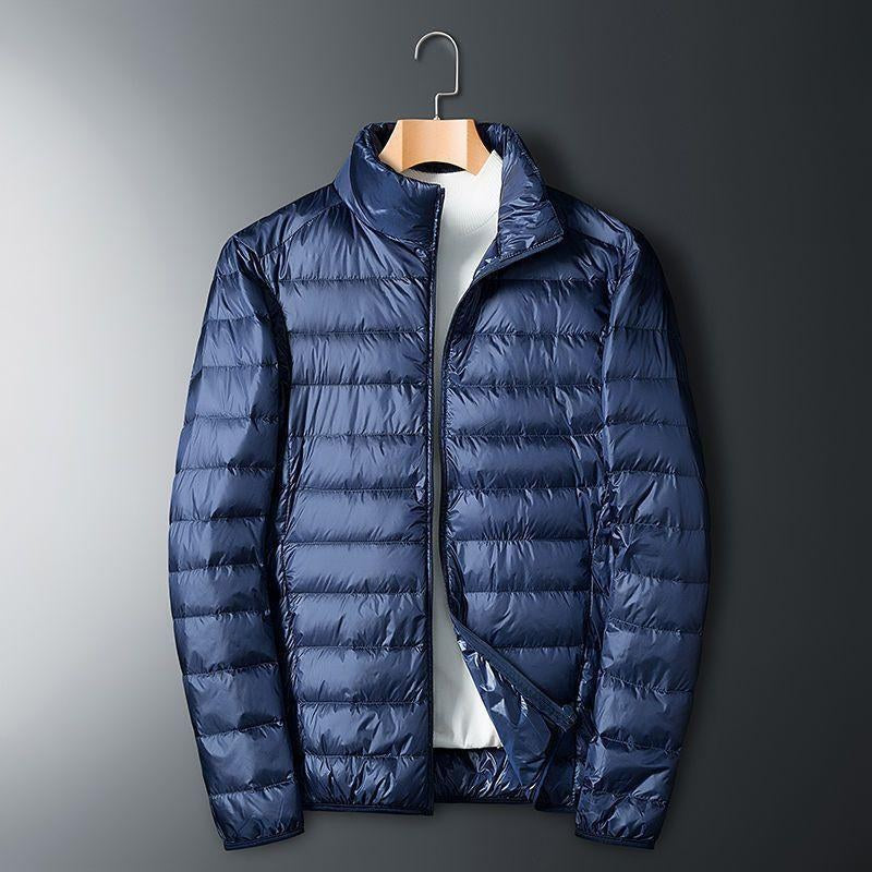 Whit | Mens Lightweight Quilted Hooded Winter Puffer Jacket, Navy Blue