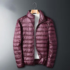 Whit | Mens Lightweight Quilted Hooded Winter Puffer Jacket, Wine Red