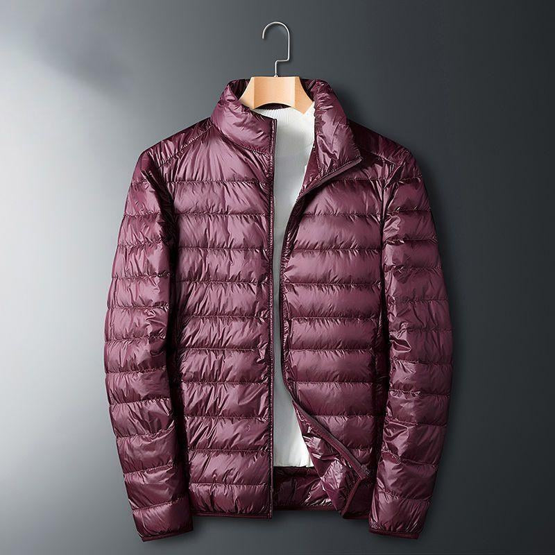 Whit | Mens Lightweight Quilted Hooded Winter Puffer Jacket, Wine Red