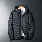 Whit | Mens Lightweight Quilted Hooded Winter Puffer Jacket, Black Hooded