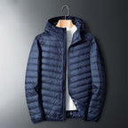 Whit | Mens Lightweight Quilted Hooded Winter Puffer Jacket, Navy Blue Hooded