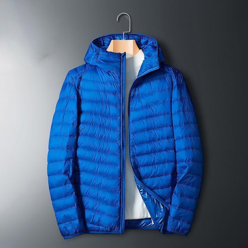 Whit | Mens Lightweight Quilted Hooded Winter Puffer Jacket, Sapphire Blue Hooded
