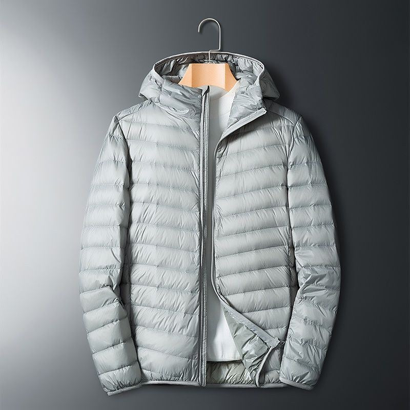 Whit | Mens Lightweight Quilted Hooded Winter Puffer Jacket, Grey Hooded