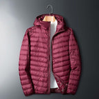 Whit | Mens Lightweight Quilted Hooded Winter Puffer Jacket, Wine Red Hooded