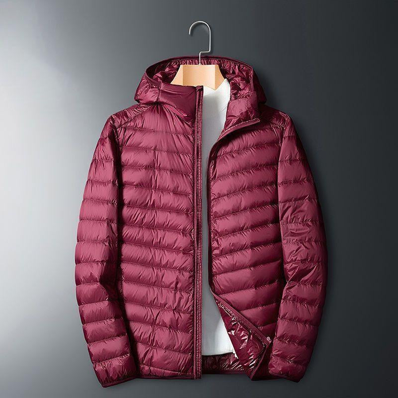 Whit | Mens Lightweight Quilted Hooded Winter Puffer Jacket, Wine Red Hooded