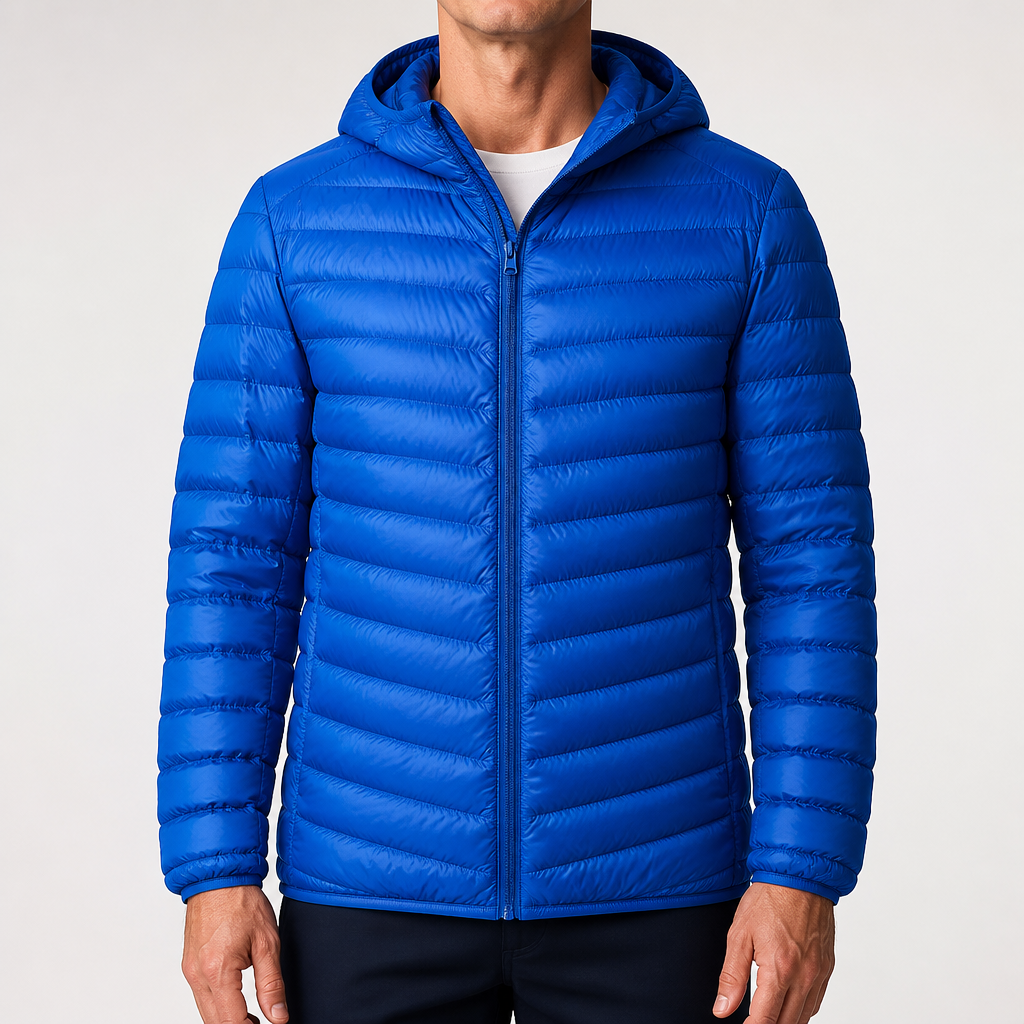 Whit | Mens Lightweight Quilted Hooded Winter Puffer Jacket, Sapphire Blue Hooded