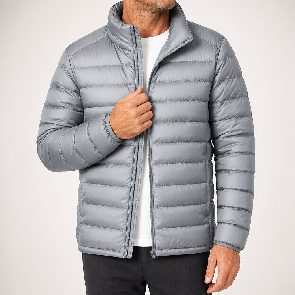 Whit | Mens Lightweight Quilted Hooded Winter Puffer Jacket, Grey