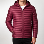 Whit | Mens Lightweight Quilted Hooded Winter Puffer Jacket, Wine Red Hooded