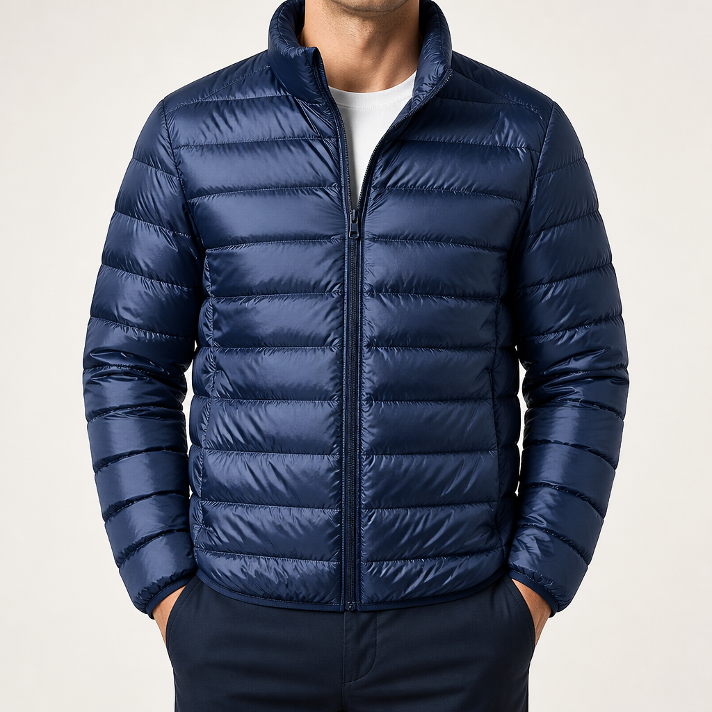 Whit | Mens Lightweight Quilted Hooded Winter Puffer Jacket, Navy Blue