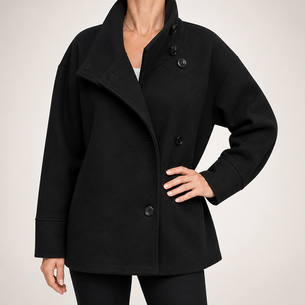Whitney | Womens Wool Blend Stand Collar Warm Winter Jacket, Black