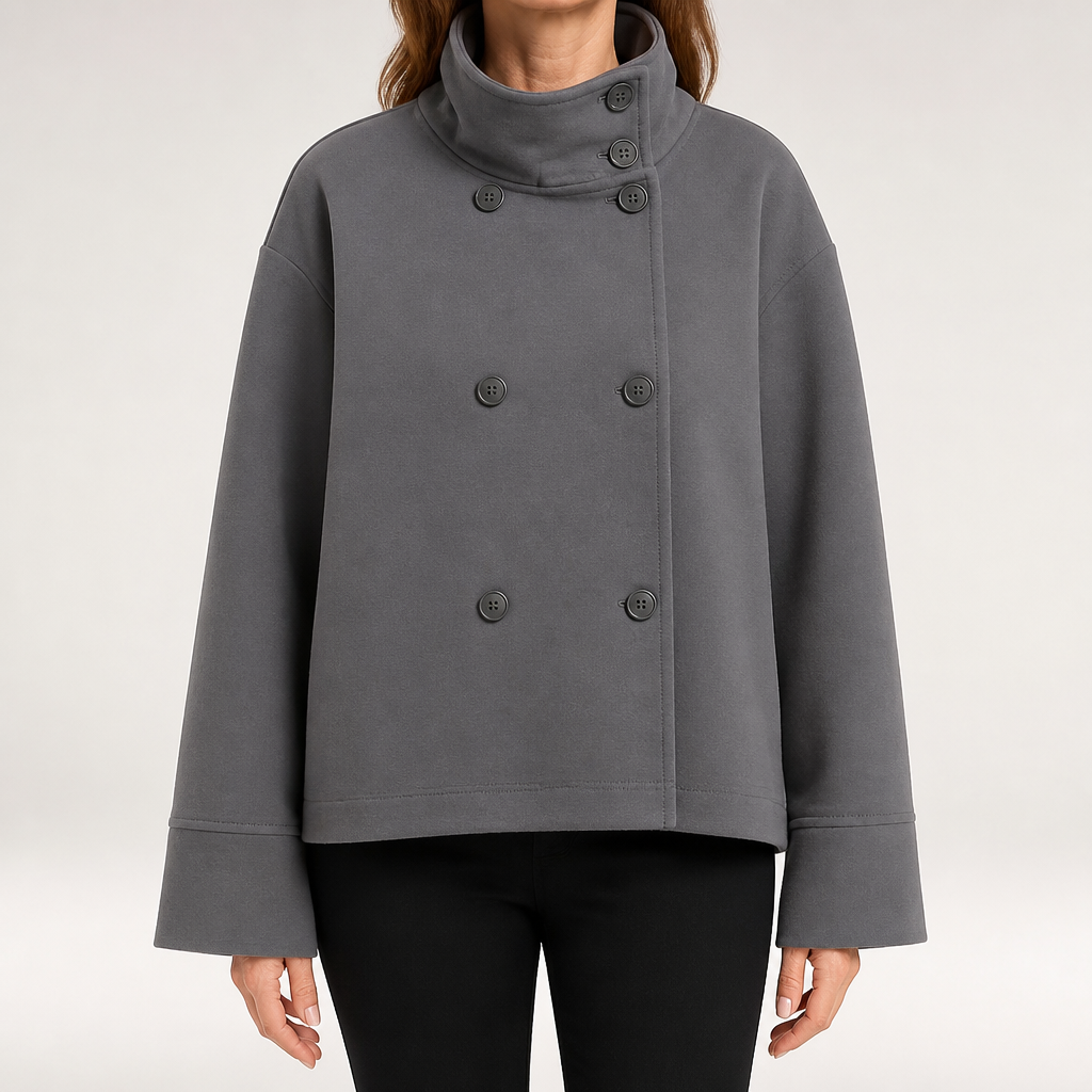 Whitney | Womens Wool Blend Stand Collar Warm Winter Jacket, Grey 2