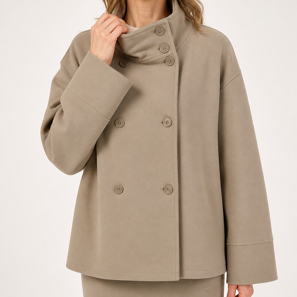 Whitney | Womens Wool Blend Stand Collar Warm Winter Jacket, Khaki 2