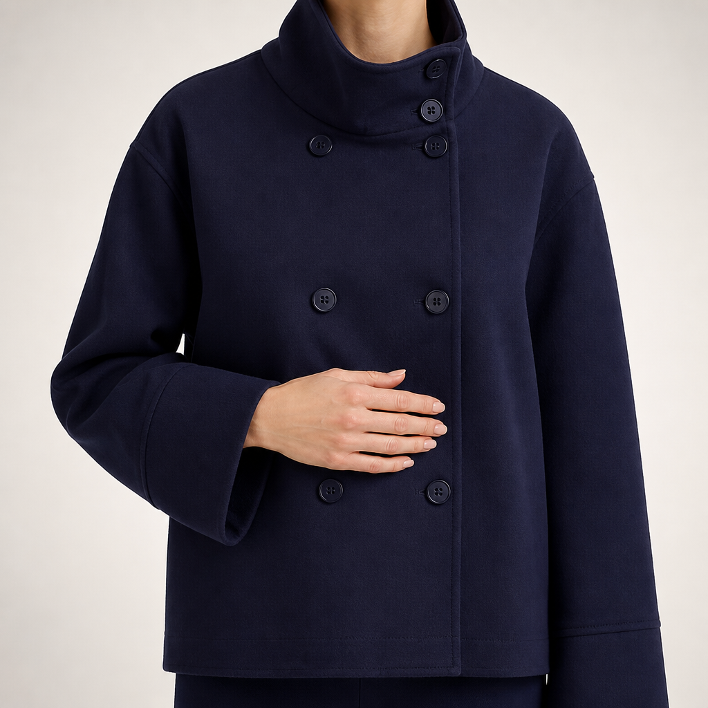 Whitney | Womens Wool Blend Stand Collar Warm Winter Jacket, Dark Blue 2