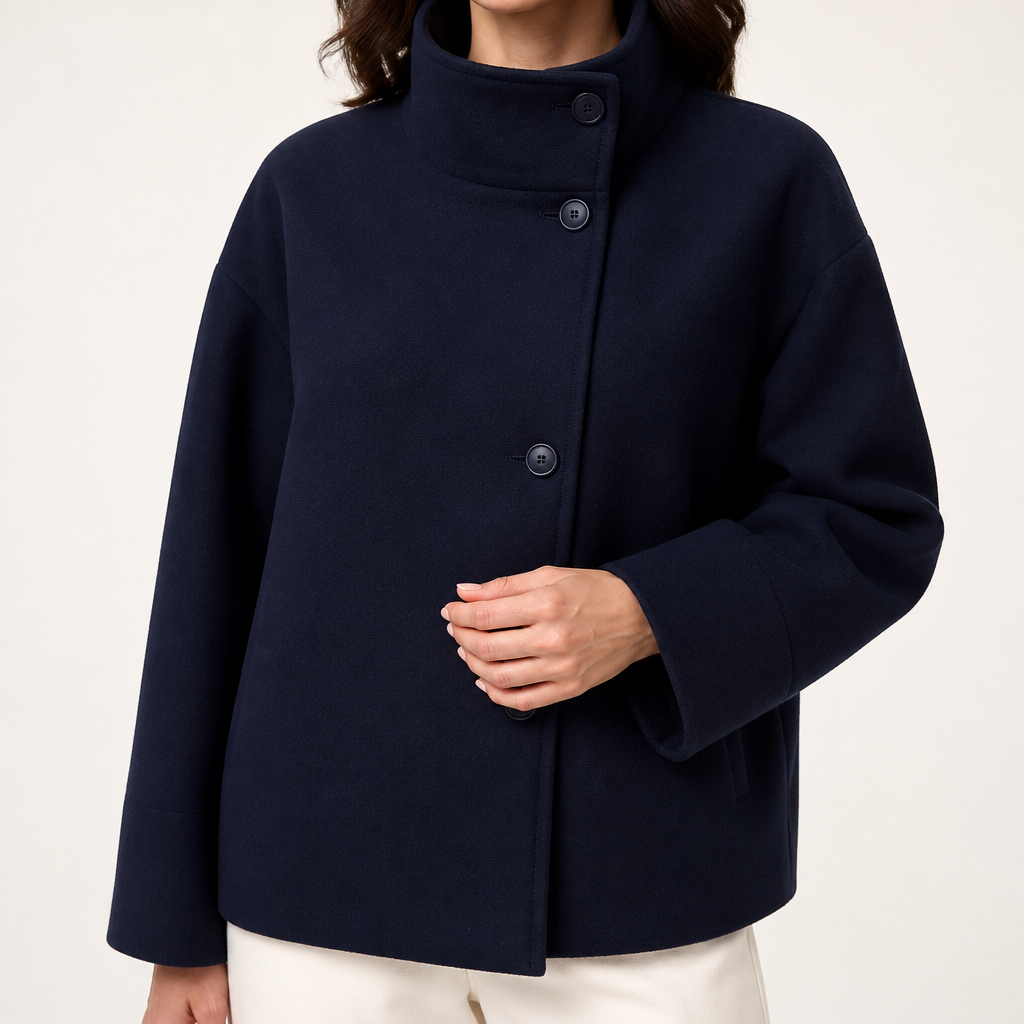 Whitney | Womens Wool Blend Stand Collar Warm Winter Jacket, Dark Blue