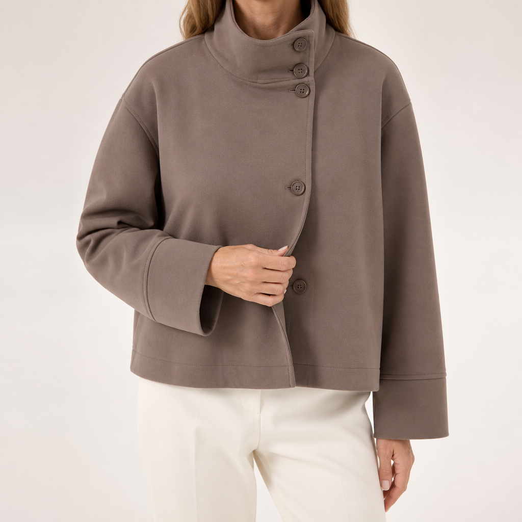 Whitney | Womens Wool Blend Stand Collar Warm Winter Jacket, Brown