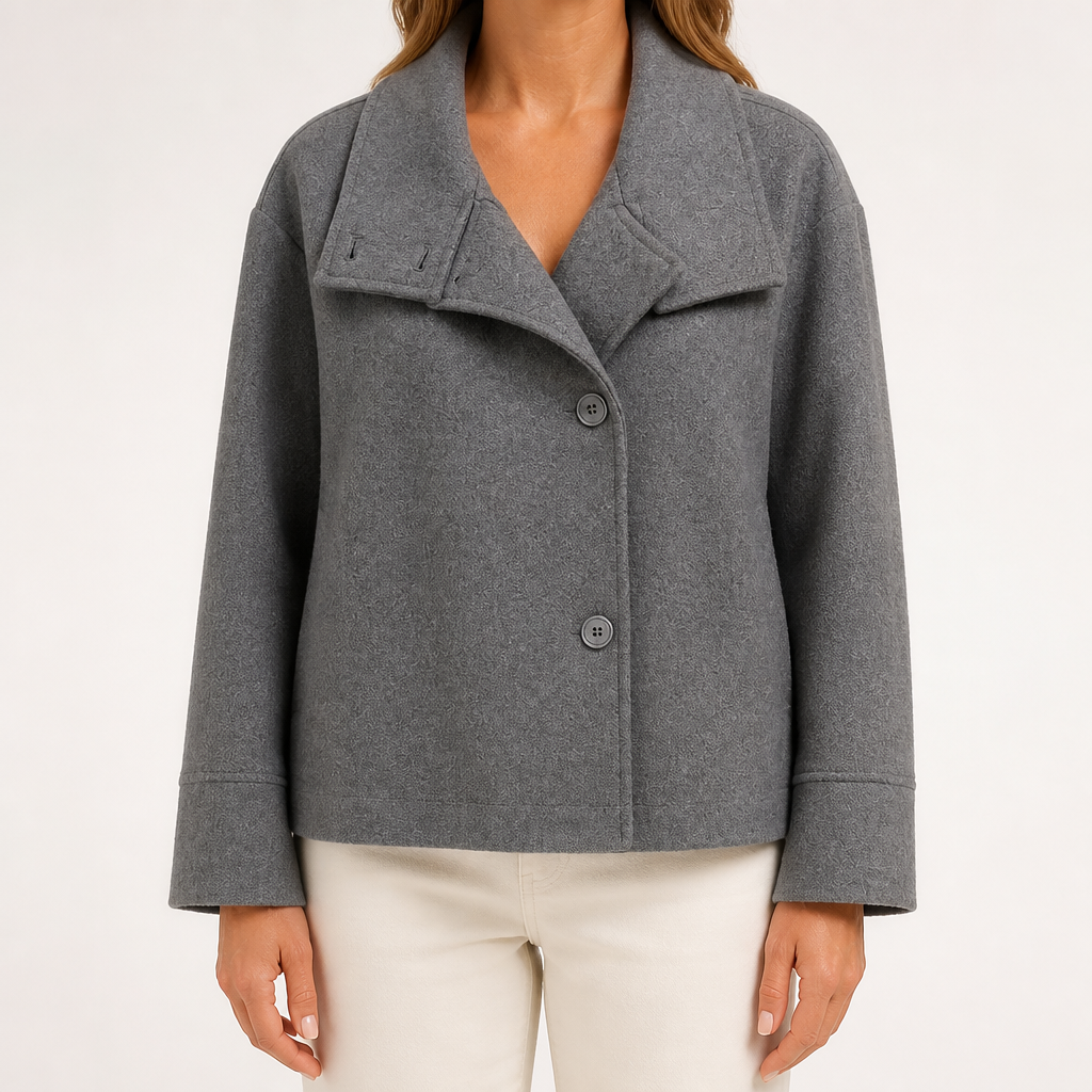 Whitney | Womens Wool Blend Stand Collar Warm Winter Jacket, Grey