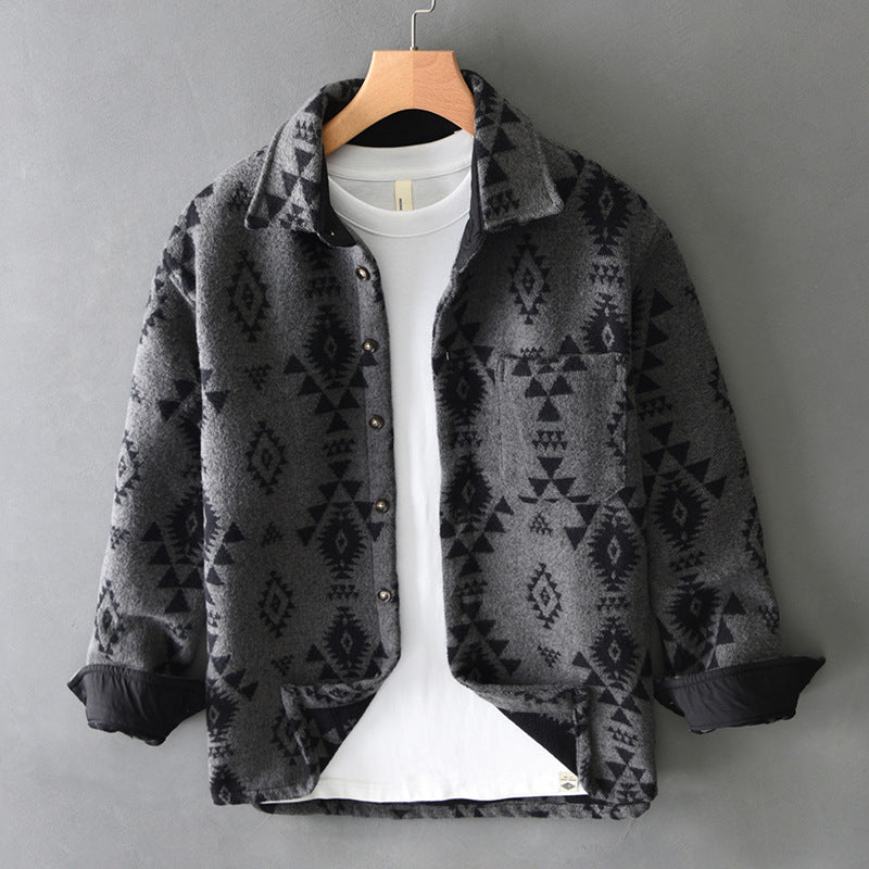 Wilder | Mens Retro Jacquard Wool Blend Overshirt - Grey