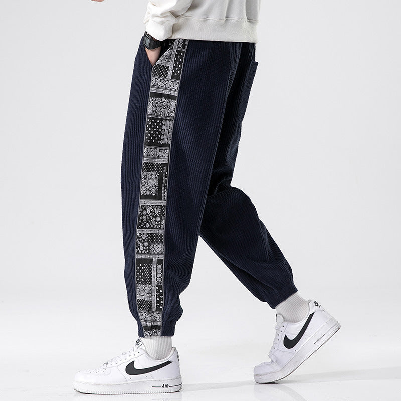 Wiley | Mens Corduroy Straight Leg Loose Casual Patchwork Pants