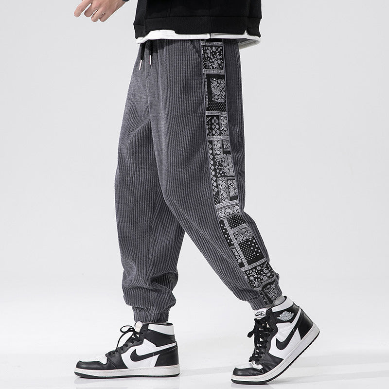 Wiley | Mens Corduroy Straight Leg Loose Casual Patchwork Pants