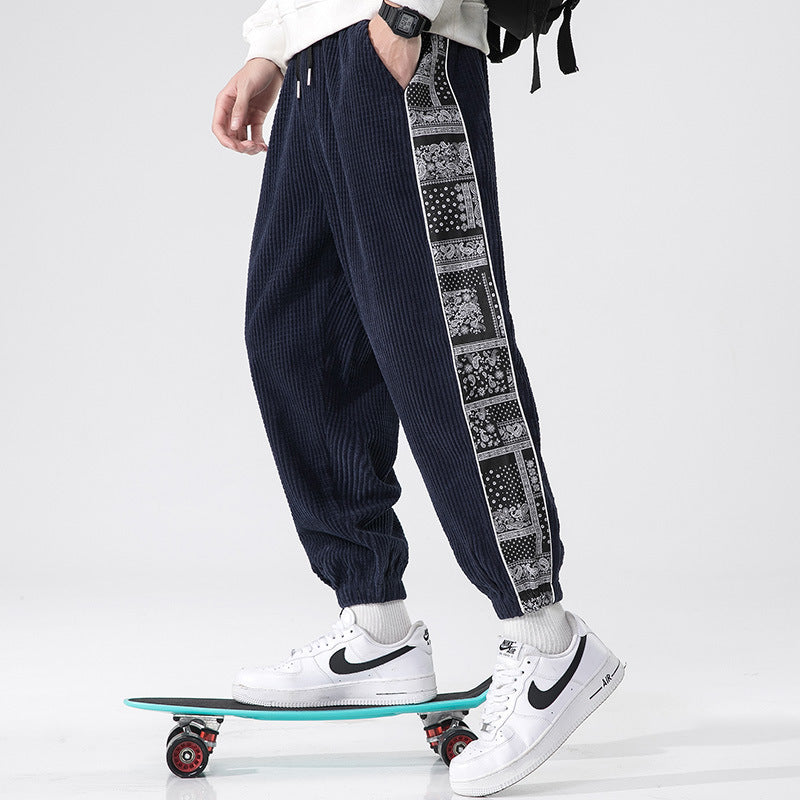 Wiley | Mens Corduroy Straight Leg Loose Casual Patchwork Pants