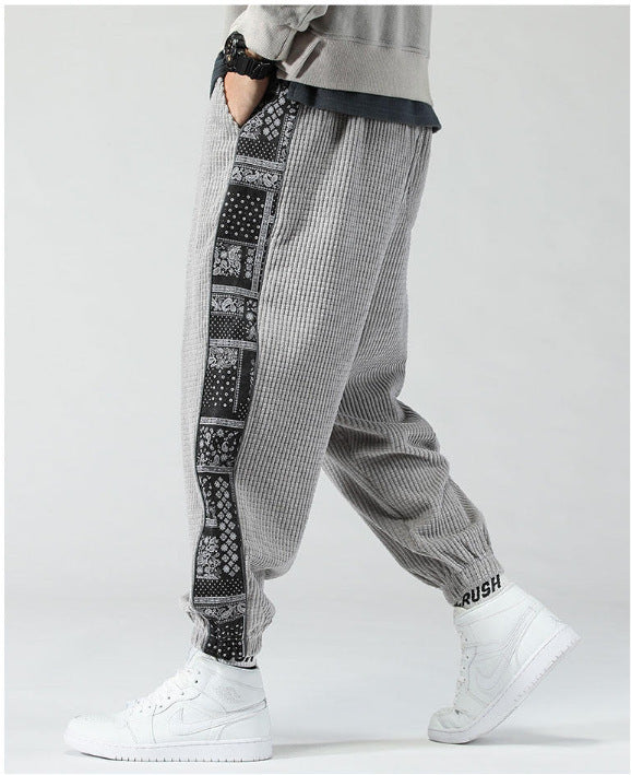 Wiley | Mens Corduroy Straight Leg Loose Casual Patchwork Pants