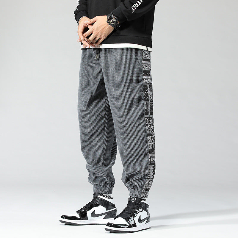 Wiley | Mens Corduroy Straight Leg Loose Casual Patchwork Pants