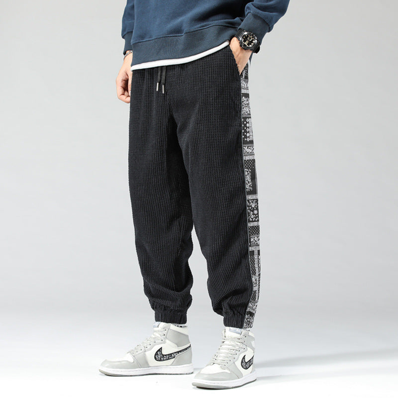 Wiley | Mens Corduroy Straight Leg Loose Casual Patchwork Pants