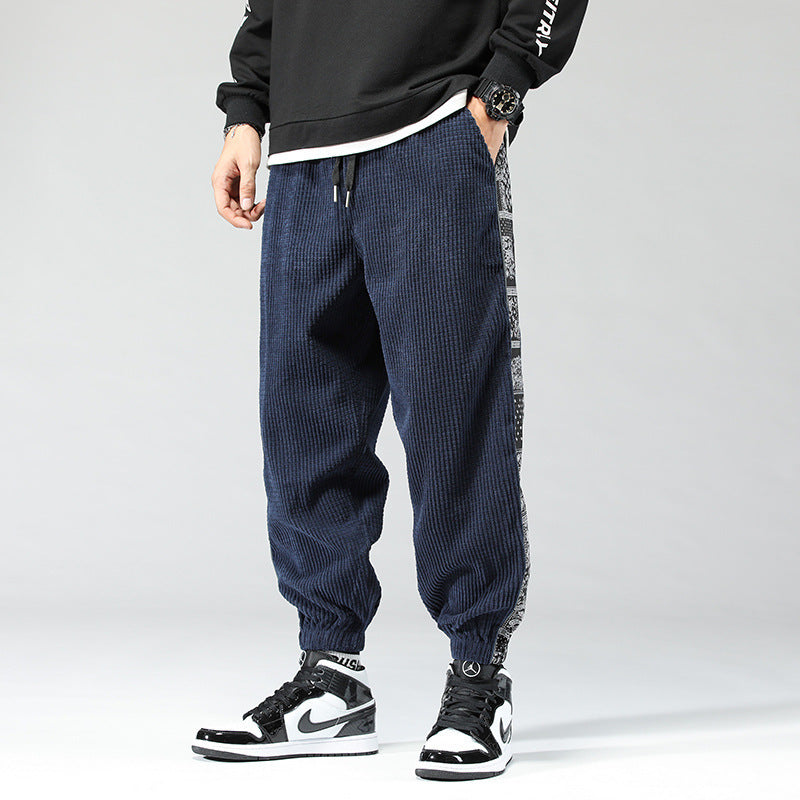 Wiley | Mens Corduroy Straight Leg Loose Casual Patchwork Pants