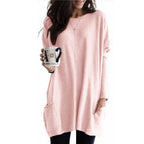 Wilhelmina | Womens Bat Sleeve Long Cotton Top Pocket Base Shirt - 10
