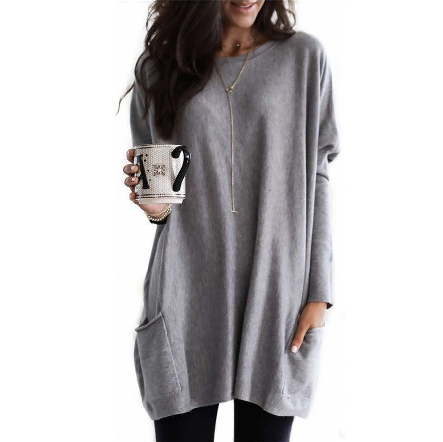 Wilhelmina | Womens Bat Sleeve Long Cotton Top Pocket Base Shirt - 7