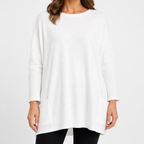 Wilhelmina | Womens Bat Sleeve Long Cotton Pocket Base Top, White