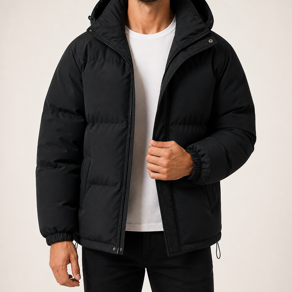 Will | Mens Puffer Jacket Hooded Winter Warm Loose Padded Coat, Black