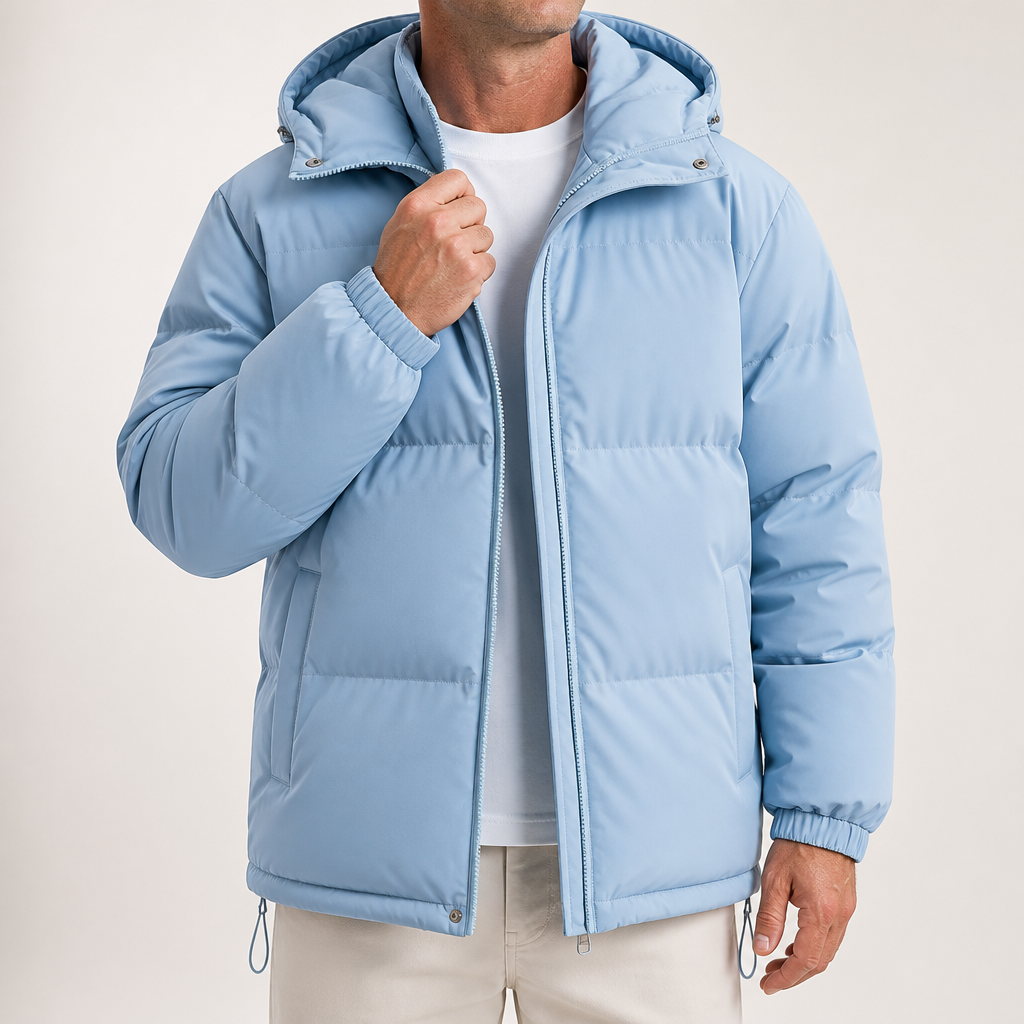 Will | Mens Puffer Jacket Hooded Winter Warm Loose Padded Coat, Moonlight Blue