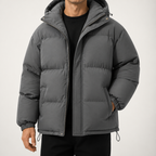 Will | Mens Puffer Jacket Hooded Winter Warm Loose Padded Coat, Dark Grey