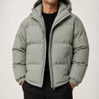 Will | Mens Puffer Jacket Hooded Winter Warm Loose Padded Coat, Grey Green