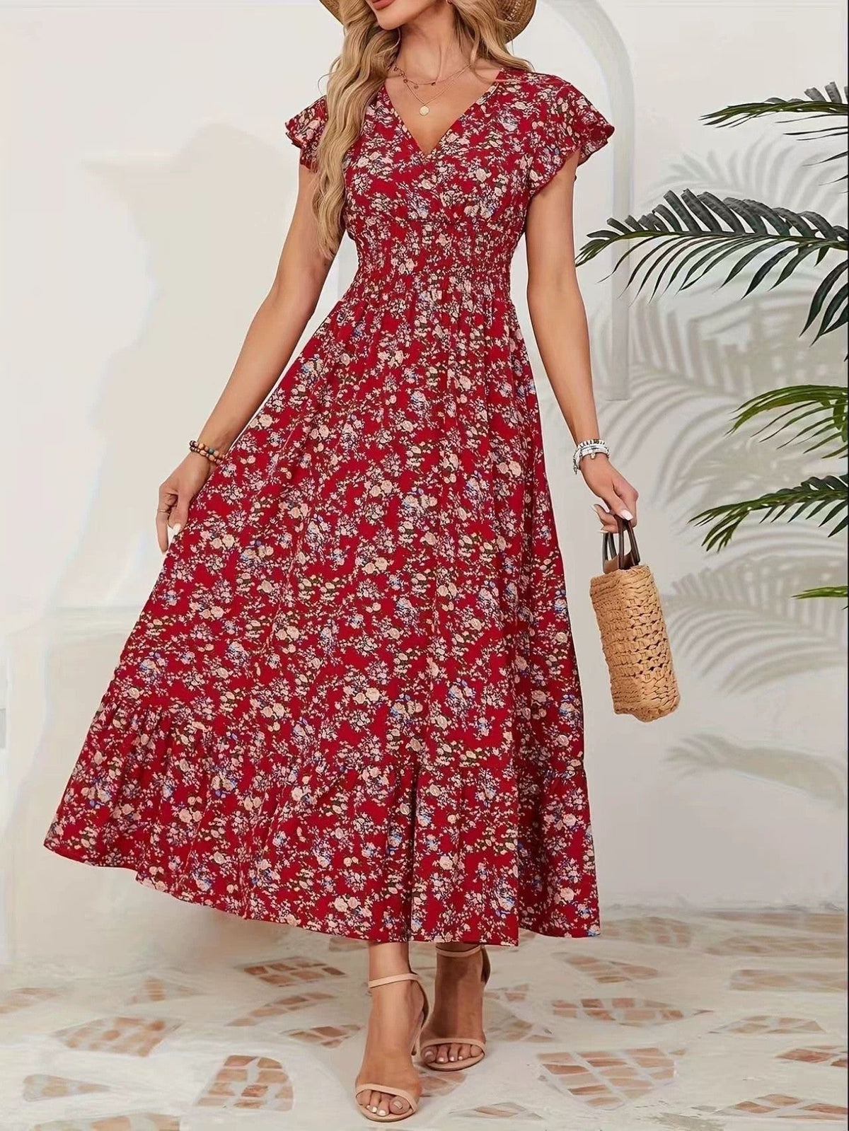Willa | Womens Floral V Neck A Line Maxi Dress Wedding Guest