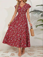 Willa | Womens Floral V Neck A Line Maxi Dress Wedding Wrap Guest - Red