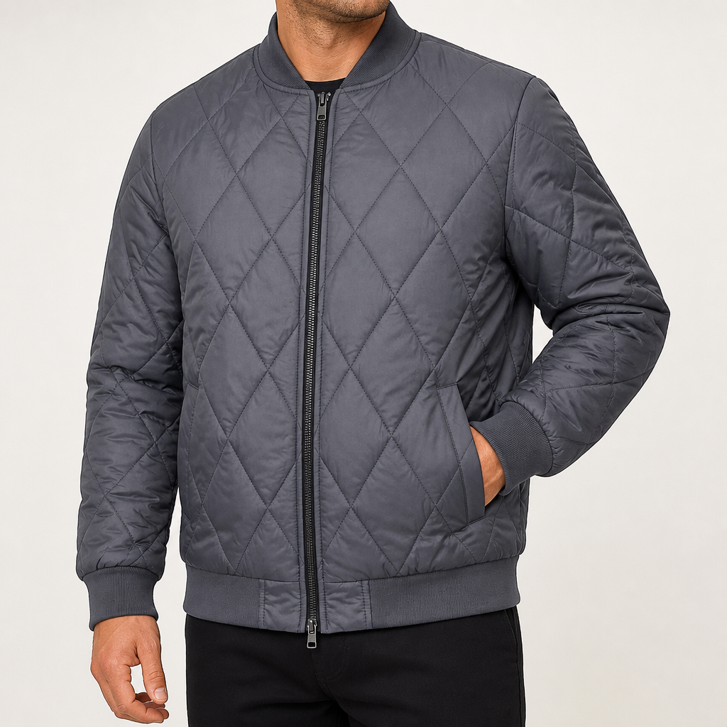 Willis | Mens Diamond Quilted Padded Warm Winter Bomber Jacket, Grey